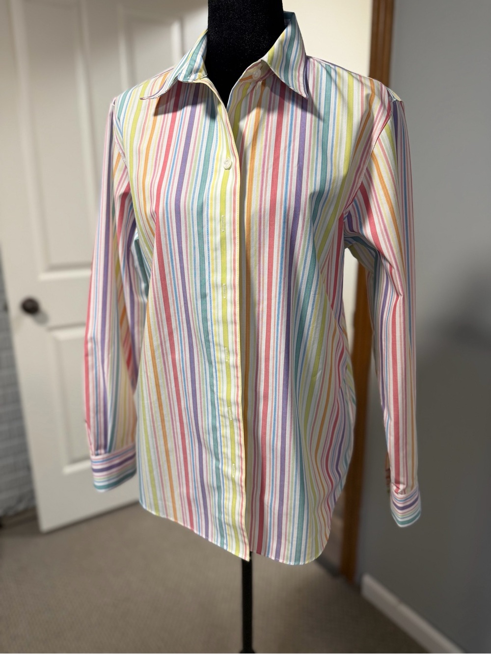 Foxcroft NYC Women’s 10P Petite Multicolor Striped Wrinkle Free collared shirt